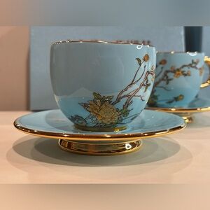 Auratic set of two Lady Turquioa Fine Bone China coffee cups and saucers. EUC